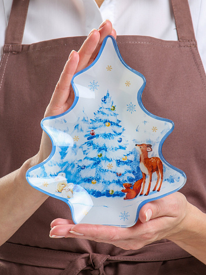 Блюдо стекло в форме елки, 16.5х19.5 см, Зимняя сказка, Daniks