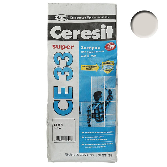 Затирка для швов Ceresit, СЕ33, 2 кг, серебряно-серая, 865591
