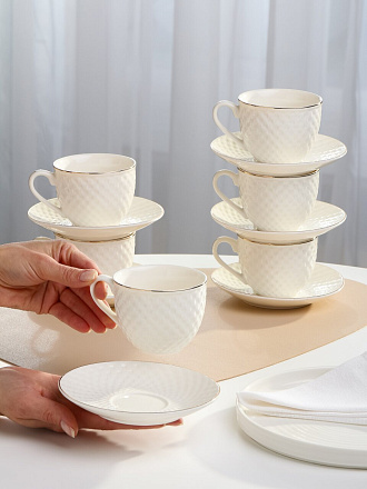 Набор чайный фарфор, 12 предметов, на 6 персон, 230 мл, ТМ Глория, Bonjart, 202338