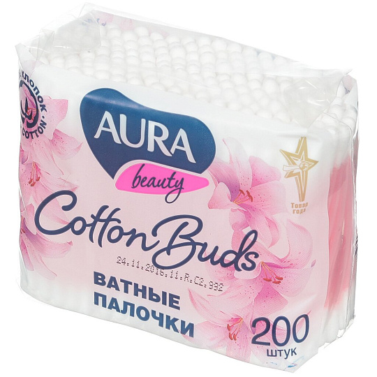 Палочки ватные 200шт AURA п/эт (2953)