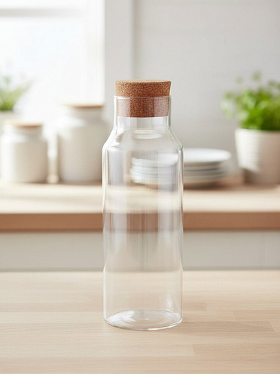 Бутылка стекло, 1 л, 25х9 см, с пробкой бамбук, Vetta, 828-004