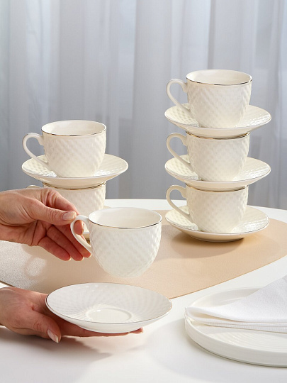 Набор чайный фарфор, 12 предметов, на 6 персон, 230 мл, ТМ Глория, Bonjart, 202338