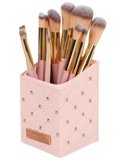 Набор кистей для макияжа, дерево, полимер, металл, с органайзером, розовый, Y4-11501