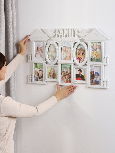 Фоторамка-коллаж на 10 фото, 42.5х71 см, пластик, белая, Семья, Y4-11081