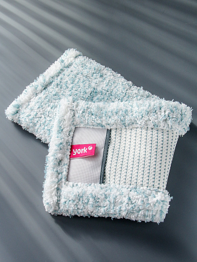 Сменный блок для швабры микрофибра, 47х17 см, плоский, прямоугольный, бело-голубой, York, Магнетик, 081700