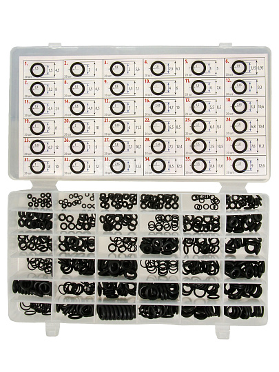 Набор прокладок сантехнических в органайзере, 720 резиновых колец от 1.5 до 9 мм, 36 видов, СантехКреп, Сантехник №40, 2.7.21.