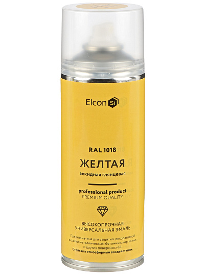 Эмаль аэрозольная, Elcon, универсальная, алкидная, глянцевая, желтая, RAL 1018, 520 мл