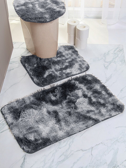 Набор ковриков 3 шт, 0.48х0.78, 0.48х0.40, 0.8х0.42 м, полиэстер, серый, Silvano, Мех, Y4-11486, без рисунка