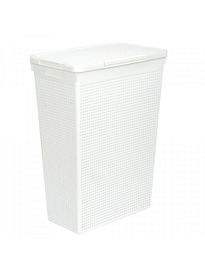 Корзина для белья, 50 л, 45х26х61.5 см, прямоугольная, пластик, белая, с крышкой, Violet, Лофт, 5650006