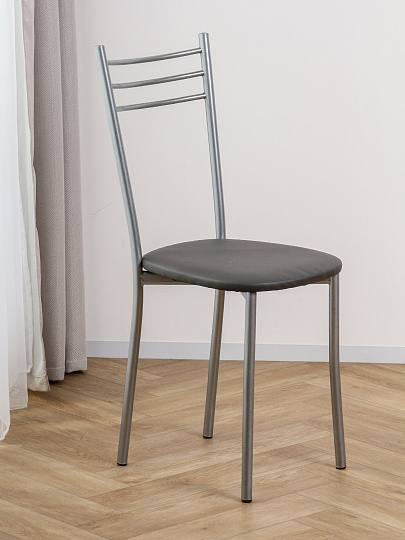 Стул 360х480х450 мм, темно-серый на серебро, овальный, экокожа, на металлических ножках, Бистро