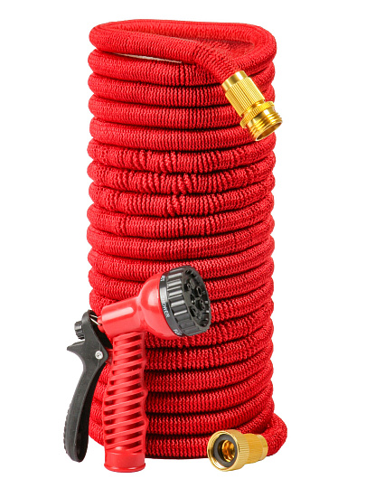 Шланг поливочный растягивающийся, 7-22.5 м, Grandy, латекс, с металлическими фитингами, красный