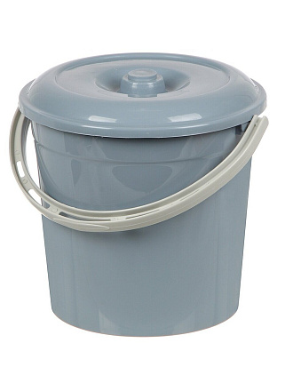 Ведро пластик, 10 л, с крышкой, серо-синее, хозяйственное, Violet, 021049