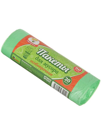 Пакеты для мусора 60 л, 20 шт, 8 мкм, особопрочные, Умничка, MPU2049