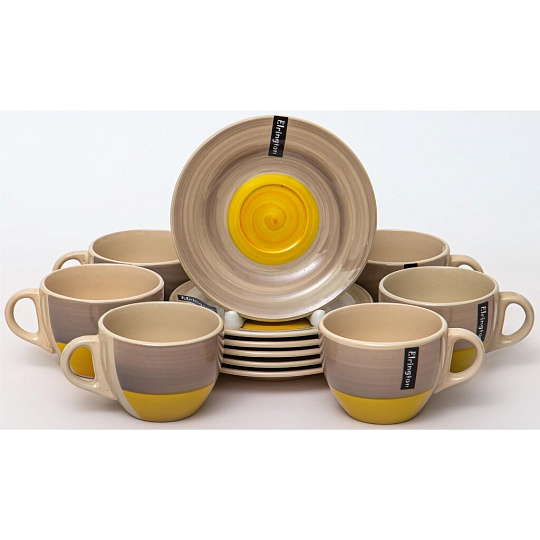 Чайная пара керамика, 2 предмета, на 1 персону, 220 мл, Elrington, Аэрография, 139-23063, серая