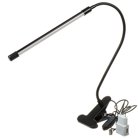 Светильник настольный на прищепке, с USB, черный, абажур черный, SPE14013-8285C/2