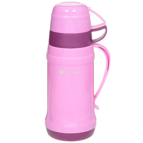Термос пластик, 1 л, универсальная горловина, Daniks, колба стекло, пыльно-розовый, 73T100-dst-pink