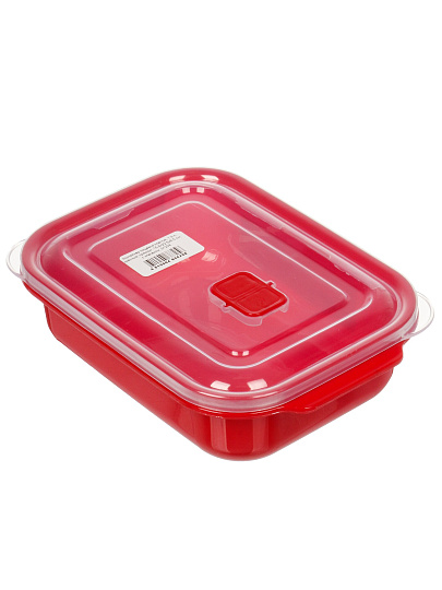 Контейнер пищевой пластик, 1.3 л, 15.5х22.5х6.5 см, красный, прямоугольный, с клапаном, DDStyle, 31204