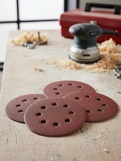 Круг абразивный, d125 мм, зерн P100, под липучку, перфорированный, 8 отверстий, 5 шт, R024