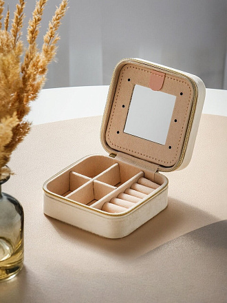 Шкатулка для украшений, вельвет, 10х10х5 см, белая, A320030