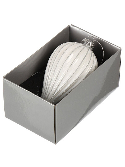 Елочное украшение Капля Серебристые грани, белое, 7х13 см, стекло, XF24-SC019