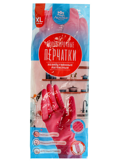 Перчатки латекс, хлопковое напыление, размер S, Аквамаг, Универсальные, ПЛ-01XL/ОП