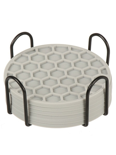 Набор подставок под горячее, силикон, 6 шт, круглый, 10 см, серый, Daniks, Y4-9630