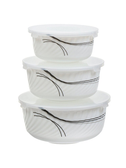 Салатник стеклокерамика, круглый, 3 шт, 9 см, 19, 16, 14 см, 0.5, 0.8, 1.4 л, с крышкой, Токио, Daniks, HDW3T-P