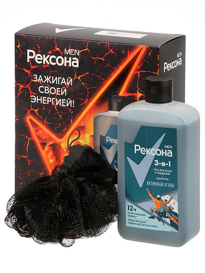 Набор подарочный мужской, Рексона, гель для душа и шампунь 3 в 1 490 мл + мочалка