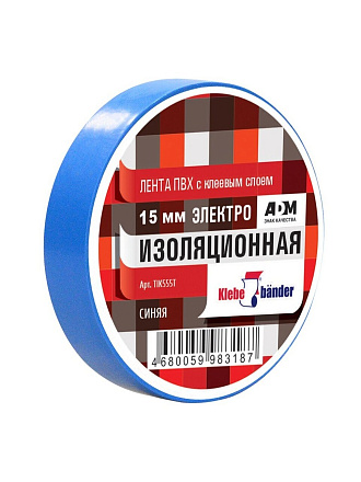 Изолента ПВХ, 15 мм, 130 мкм, синяя, 10 м, Klebebander, TIK555Т