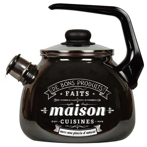 Чайник сталь, эмалированное покрытие, 3 л, со свистком, ручка пластиковая, Appetite, Maison, черный, 4с209я