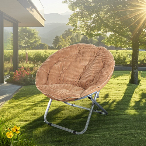 Кресло складное 80х84х76 см, Гриб Комфорт, коричневое, вельвет, круглое, 100 кг, Green Days