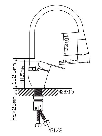 Смеситель для кухни, Potato, гибкий излив, с картриджем, P59310S-6