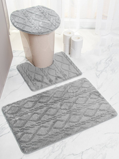 Набор ковриков для ванной и туалета, 3 шт, 0.5х0.8, 0.4х0.5 м, полиэстер, серый, Silvano, Вязание, Y4-11481