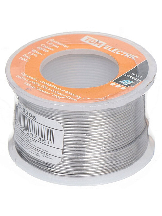 Припой с канифолью и флюсом Sn60% Pb40%, TDM Electric, 100 г, диаметр 1 мм, бобина, серия Алмаз, SQ1025-0206