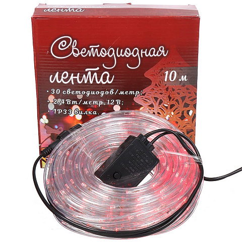 Гирлянда 300 ламп, 10 м, 8 режимов, красный, прозрачная, в помещении, сетевая, светодиодная лента, SYCL17-134