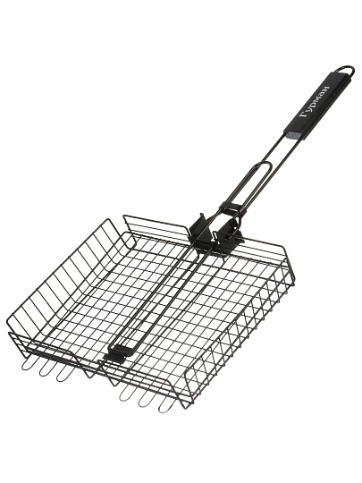 Решетка барбекю 310х240х55 мм, Гурман, черная, антипригарное покрытие, рукоятка дерево, складная, 11100107-1(31-24)