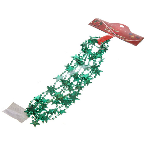 Бусы новогодние пластик, 200 см, звезда, темно-зеленые, Merry christmas, SY16-100DG