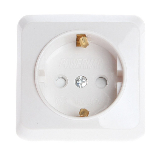 Розетка открытой установки одноместная Powerman Fazenda Евро 7028 белая с защитной шторкой