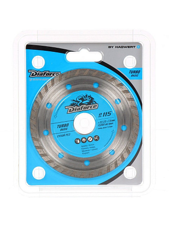Диск отрезной алмазный по армированному бетону, Diaforce, Turbo Basic, сплошной край, 115х22.23х1.9 мм, сухой рез, 511115