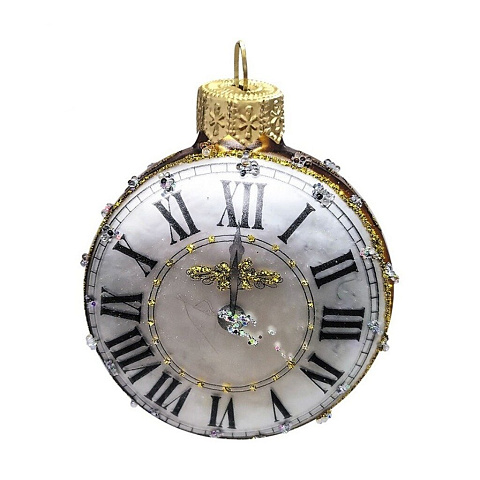 Елочное украшение Часы круглые, 7.5 см, стекло, АУ-169