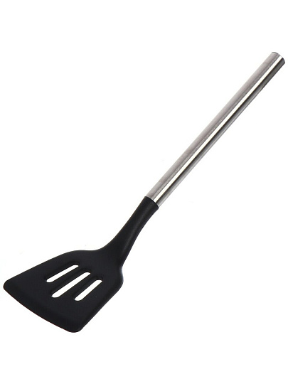 Лопатка кулинарная универсальная, силикон, с прорезями, навеска, черная, Daniks, Stark, YW-KT258-4