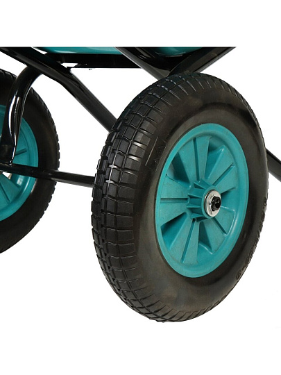 Тачка строительная двухколесная, пластик, 180 кг, 120 л, втулка D20 мм, PU 3.25/3.00-8, бирюзовая, РВ-Премиум