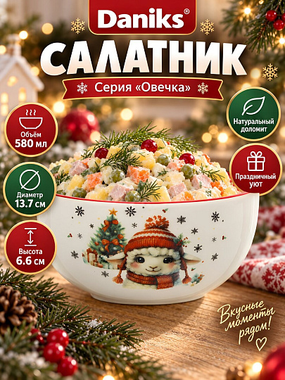 Салатник доломит, круглый, 13.7х6.6 см, 0.58 л, подарочная упаковка, Овечка, Daniks