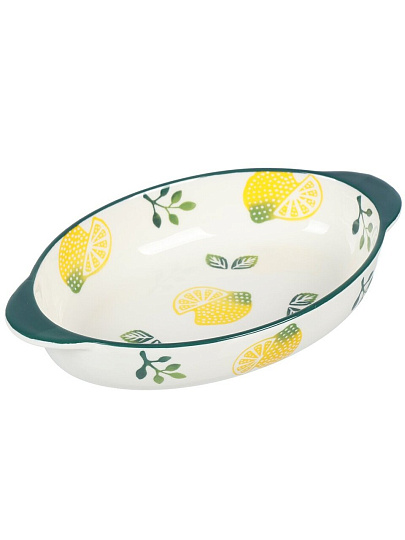 Форма для запекания керамика, 23х13.5х4.5 см, 0.5 л, овальная, Лимон, Y6-10221
