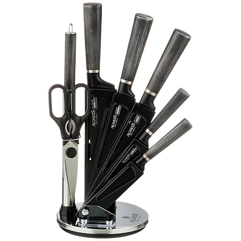 Набор ножей Agness с ножницами и мусатом на пластиковой подставке,, 8 предметов, 911-677