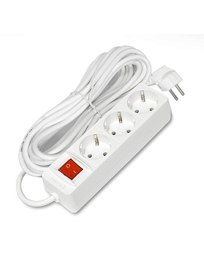 Удлинитель бытовой 3 гнезда, 7 м, ПВС, 3х1 мм², с заземлением, 16 А, выключатель, 3500 Вт, Domtok, 2383