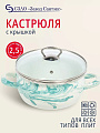Кастрюля эмалированная сталь, 2.5 л, крышка стекло, сферический, Сантэкс, Шейк бело-бирюзовая, 1-2425111, индукция