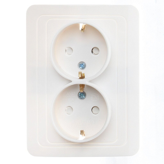 Розетка скрытой установки двухместная Powerman Classic Евро 2128 белая с защитной шторкой