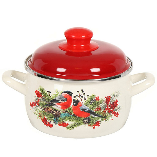Кастрюля сталь, эмал, 2.4 л, с крыш, Metrot, Снегири, 359545