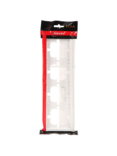 Рамка четырехпостовая, горизонтальная, 298х85х11 мм, пластик, белая, без вставки, Lezard, Zima, 704-0200-149